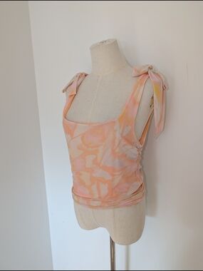 Free People Pastel Peach Tie-Shoulder Tank